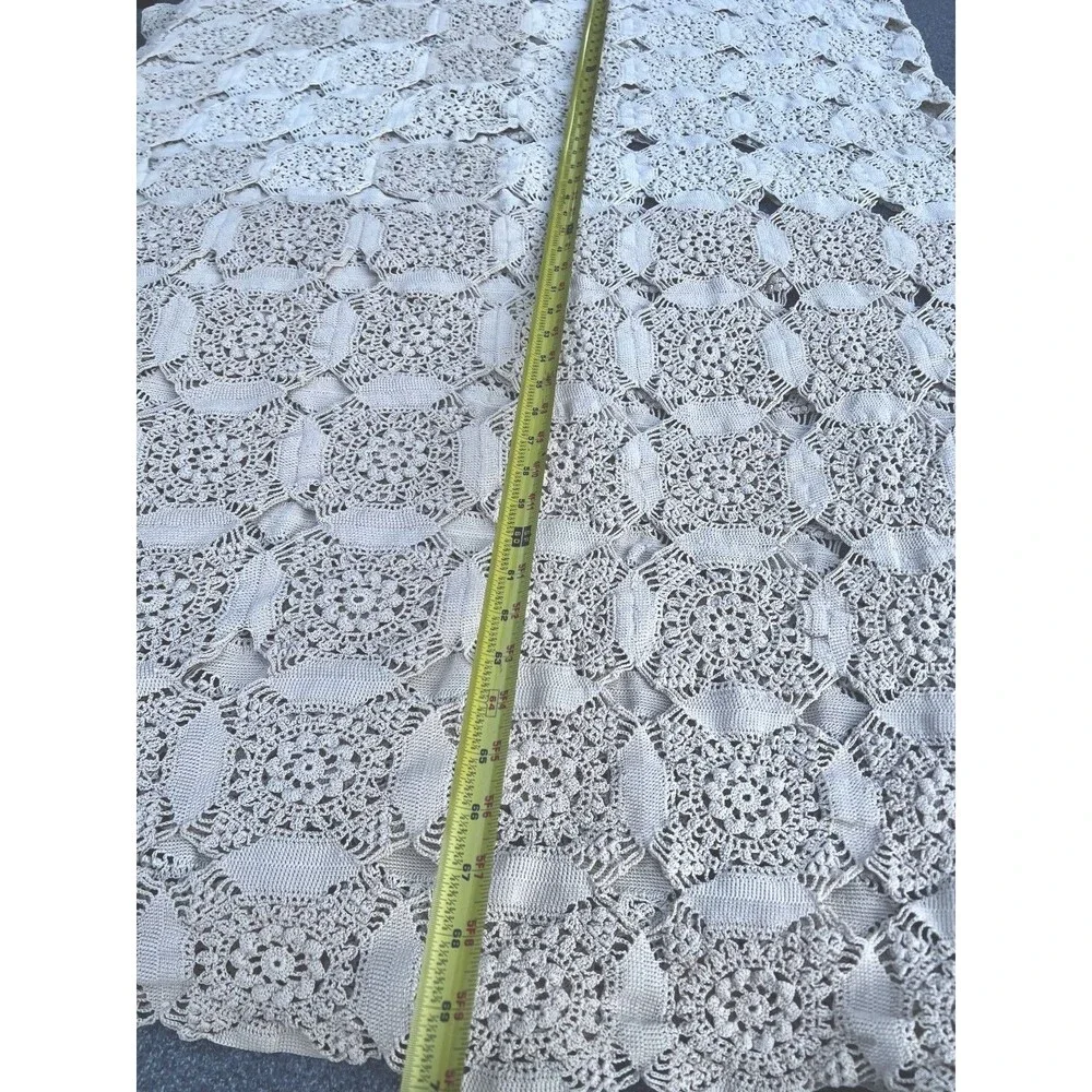 1940s Heirloom Hand-Crocheted Medallion Bedspread ECRU Cotton 4.5lbs  76